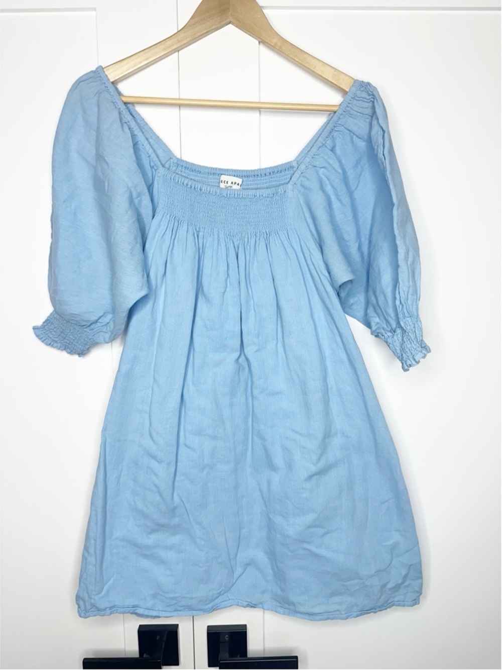 Apiece Apart Inacea Balloon Sleeve Dress XS sky blue organic cotton pockets - Picture 6 of 16